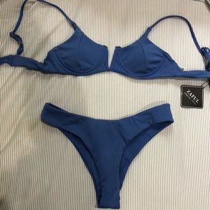 Zaful ribbed v wired high leg bikini set 🦋